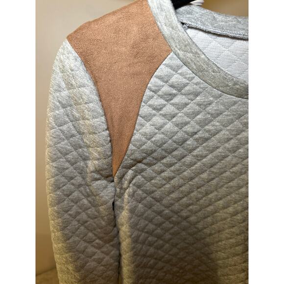 Grey 12PM by Mon Ami Gray sweater Quilted Elbow Patch Sweatshirt Women's Size M - Picture 3 of 6